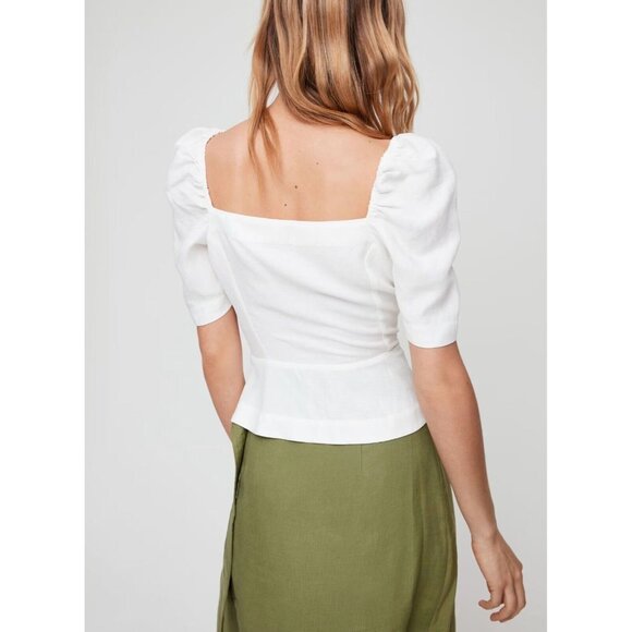 Aritzia WILFRED Janine Green Linen Blend Peplum Prairie Blouse Top, Size M - Picture 14 of 16